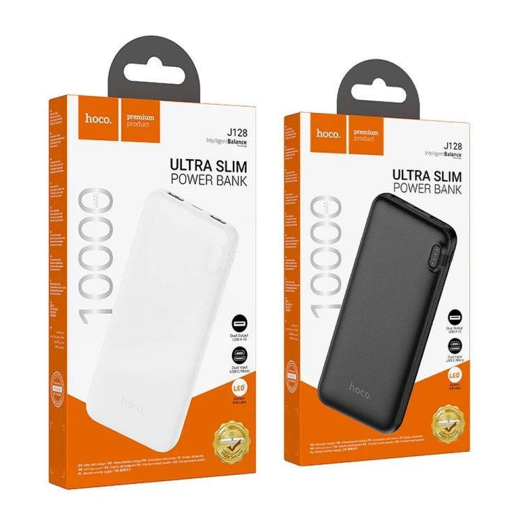 Ultrasmukły powerbank Hoco J128 10000 mAh 2A z wskaźnikiem LED – Biały