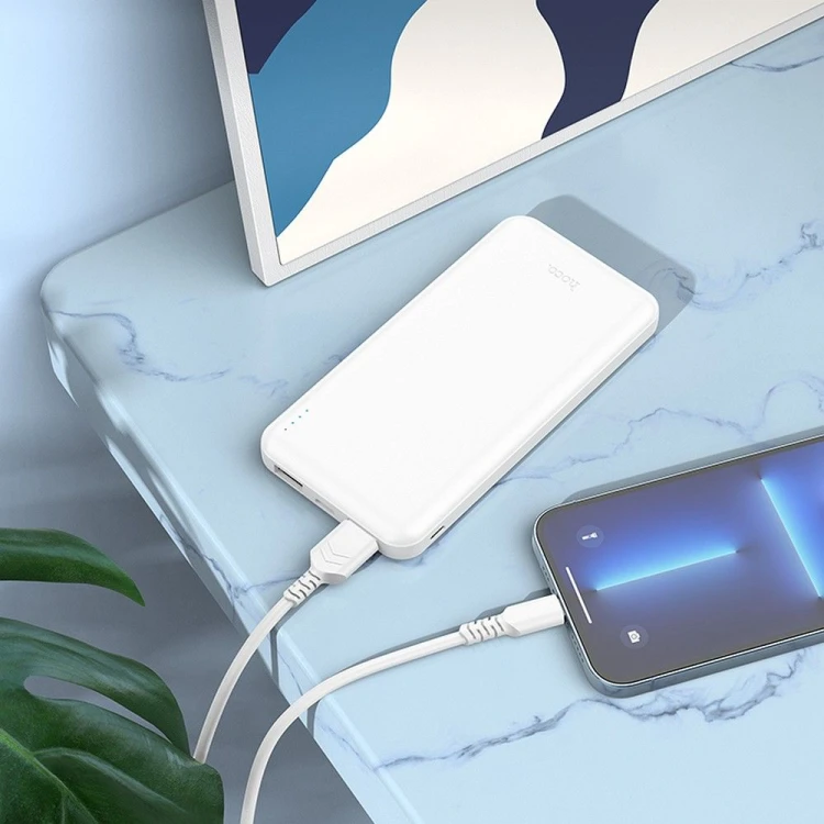 Niezawodny i smukły powerbank Hoco J100 10000 mAh 2.1A z wskaźnikiem LED – Biały