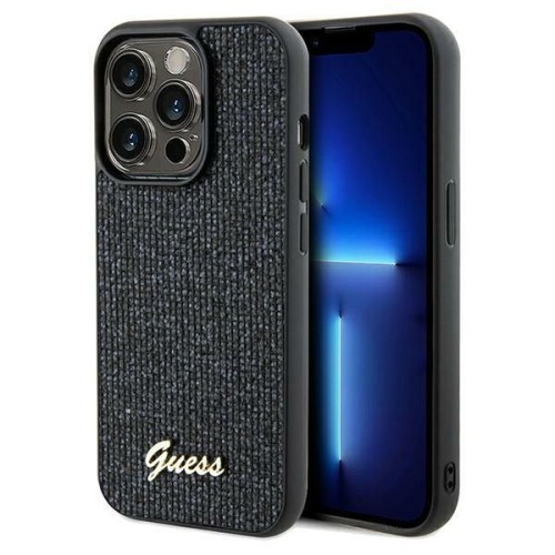 Etui Guess iPhone 14 Pro Disco Metal Script Czarne - Pokrowiec z Kryształkami