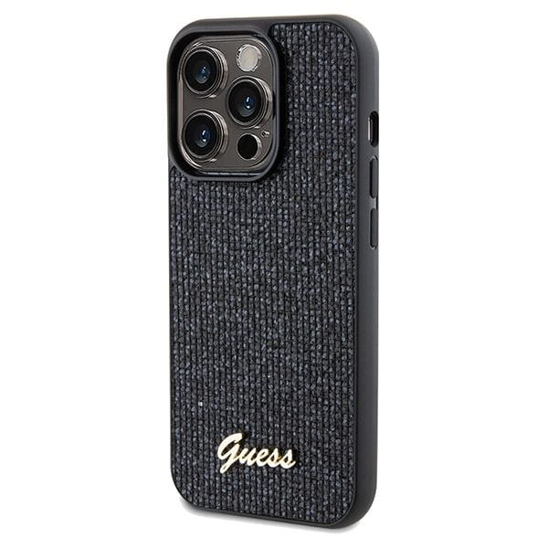 Etui Guess iPhone 14 Pro Disco Metal Script Czarne - Pokrowiec z Kryształkami