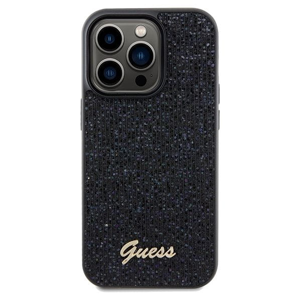 Etui Guess iPhone 14 Pro Disco Metal Script Czarne - Pokrowiec z Kryształkami