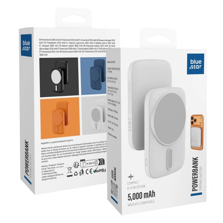 Ultra-lekki powerbank z MagSafe Blue Star Slim DG-P8 5000 mAh PD 20W – Biały