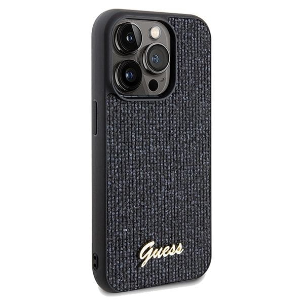 Etui Guess iPhone 14 Pro Disco Metal Script Czarne - Pokrowiec z Kryształkami
