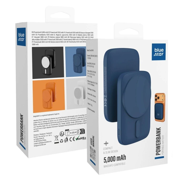 Ultra-lekki powerbank z MagSafe Blue Star Slim DG-P8 5000 mAh PD 20W – Granatowy