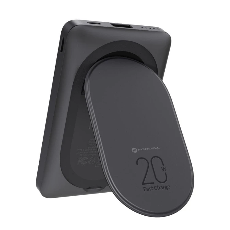 Kompaktowy powerbank z MagSafe i podpórką Forcell F-Energy MagStand F10K2 10000 mAh PD 20W QC 3.0 – Czarny