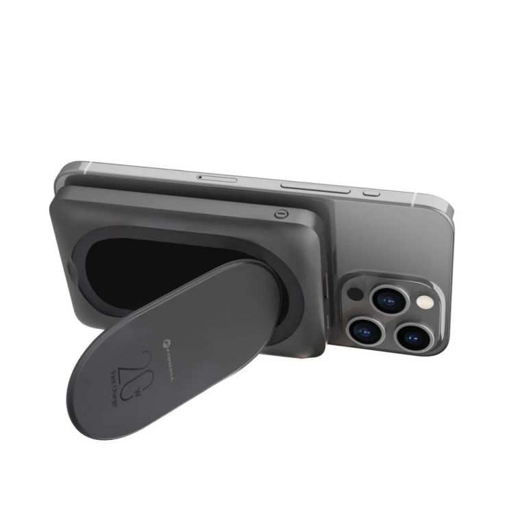 Kompaktowy powerbank z MagSafe i podpórką Forcell F-Energy MagStand F10K2 10000 mAh PD 20W QC 3.0 – Czarny
