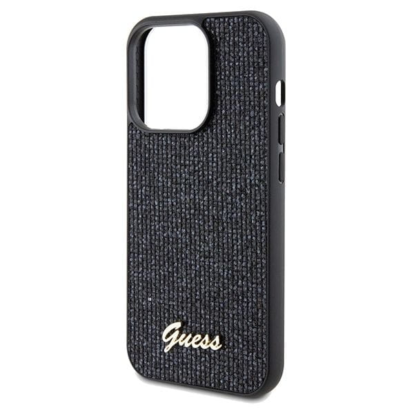 Etui Guess iPhone 14 Pro Disco Metal Script Czarne - Pokrowiec z Kryształkami
