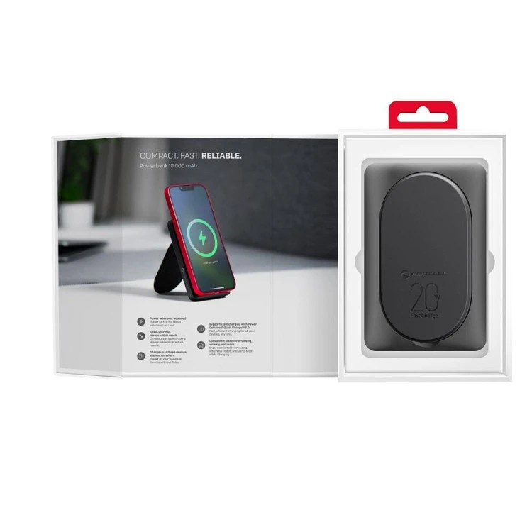Kompaktowy powerbank z MagSafe i podpórką Forcell F-Energy MagStand F10K2 10000 mAh PD 20W QC 3.0 – Czarny