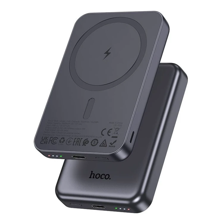 Kompaktowy powerbank z MagSafe Hoco J160 5000 mAh 2A z wejściem Lightning i USB-C – Szary