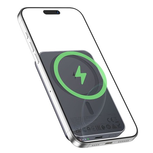 Kompaktowy powerbank z MagSafe Hoco J160 5000 mAh 2A z wejściem Lightning i USB-C – Szary