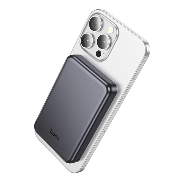 Kompaktowy powerbank z MagSafe Hoco J160 5000 mAh 2A z wejściem Lightning i USB-C – Szary
