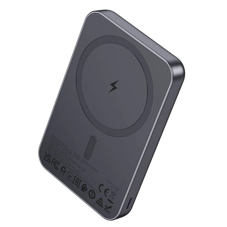 Kompaktowy powerbank z MagSafe Hoco J160 5000 mAh 2A z wejściem Lightning i USB-C – Szary
