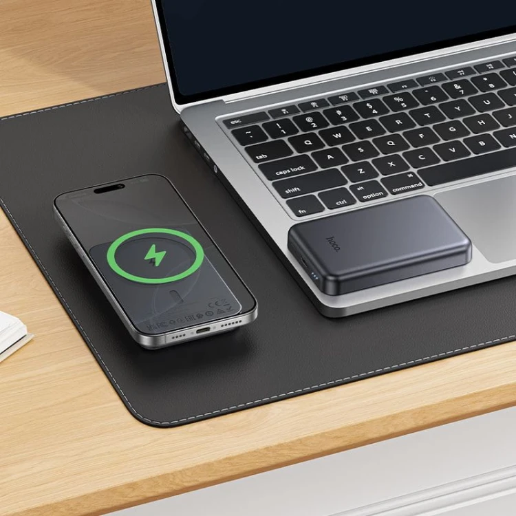 Kompaktowy powerbank z MagSafe Hoco J160 5000 mAh 2A z wejściem Lightning i USB-C – Szary