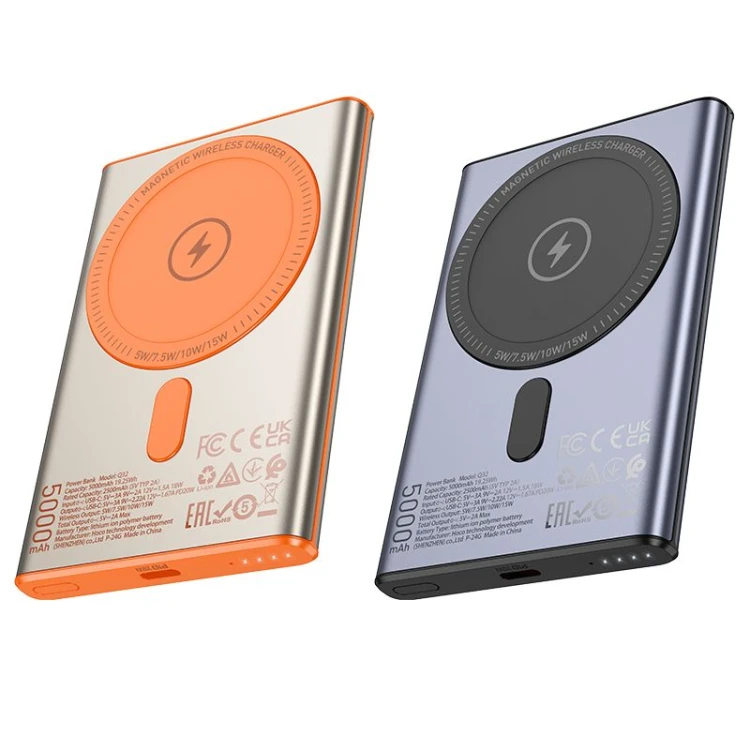 Ultra-smukły aluminiowy powerbank z MagSafe Hoco Q32 5000 mAh PD 20W QC – Szary