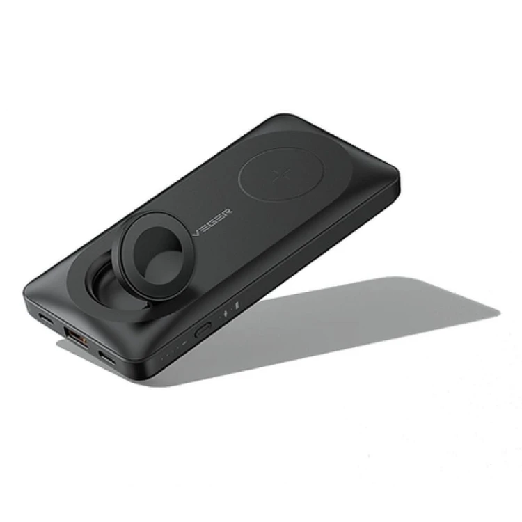 Multifunkcyjny powerbank 6w1 Veger MagMulti (W1156) 10000 mAh PD 3.0 / QC 3.0 22.5W z MagSafe i ładowarką Apple Watch – Czarny