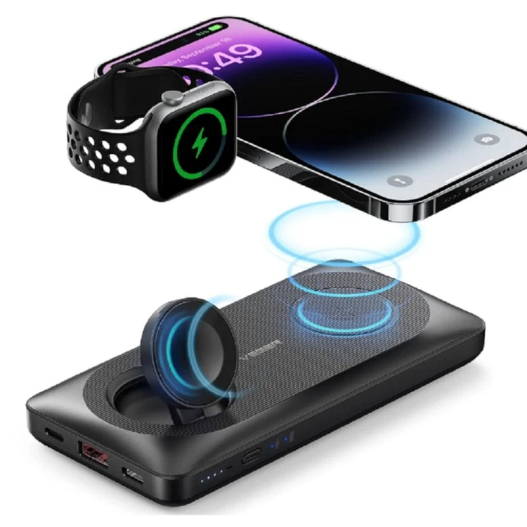 Multifunkcyjny powerbank 6w1 Veger MagMulti (W1156) 10000 mAh PD 3.0 / QC 3.0 22.5W z MagSafe i ładowarką Apple Watch – Czarny