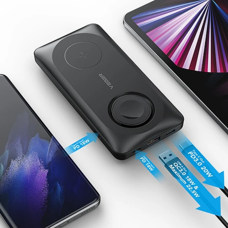 Multifunkcyjny powerbank 6w1 Veger MagMulti (W1156) 10000 mAh PD 3.0 / QC 3.0 22.5W z MagSafe i ładowarką Apple Watch – Czarny