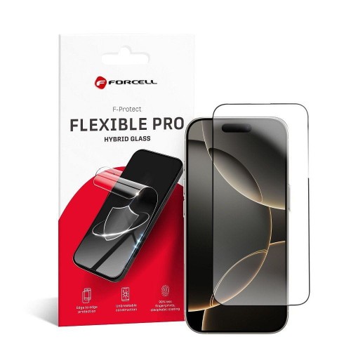 Niepękające szkło hybrydowe 5D na cały ekran Forcell Flexible do iPhone 16 Pro Max – Czarne Ramki
