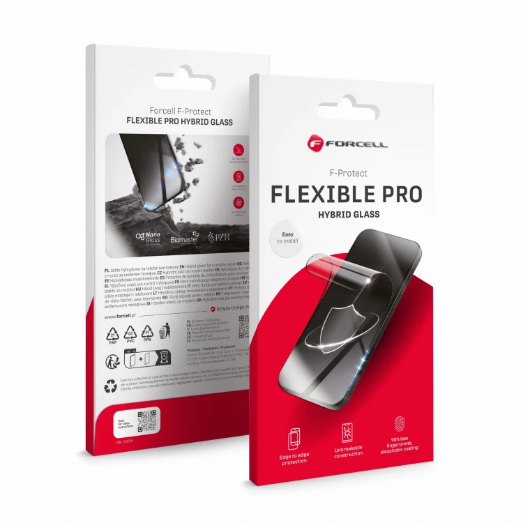 Niepękające szkło hybrydowe 5D na cały ekran Forcell Flexible do iPhone 16 Pro Max – Czarne Ramki