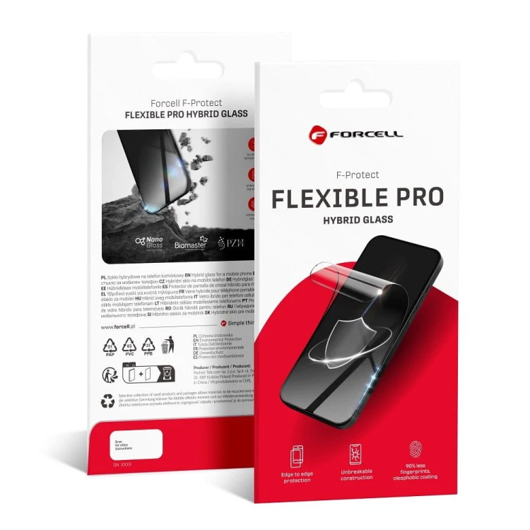 Niepękające szkło hybrydowe 5D na cały ekran Forcell Flexible do iPhone 15 Pro Max – Czarne Ramki