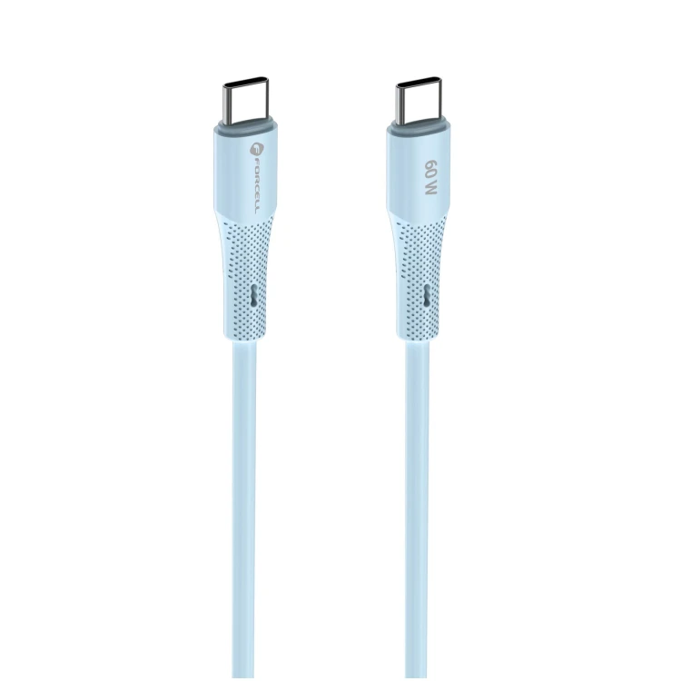 Elastyczny kabel silikonowy USB-C do USB-C Forcell F-Energy C344 60W 3A 1 m – Niebieski