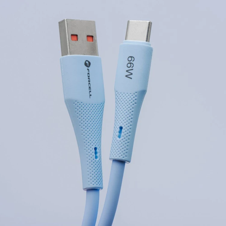 Elastyczny kabel silikonowy USB-A do USB-C Forcell F-Energy C342 66W 3A 1 m – Niebieski