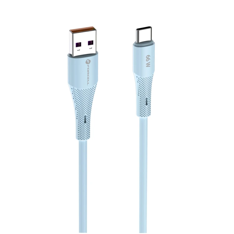 Elastyczny kabel silikonowy USB-A do USB-C Forcell F-Energy C342 66W 3A 1 m – Niebieski