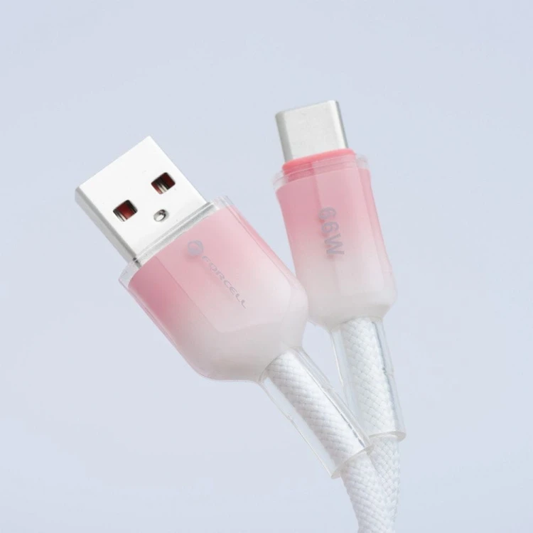 Pancerny kabel w oplocie nylonowym USB-A do USB-C Forcell F-Energy C352 66W 3A 1 m – Biały z gradientem