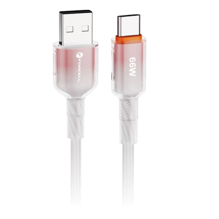 Pancerny kabel w oplocie nylonowym USB-A do USB-C Forcell F-Energy C352 66W 3A 1 m – Biały z gradientem