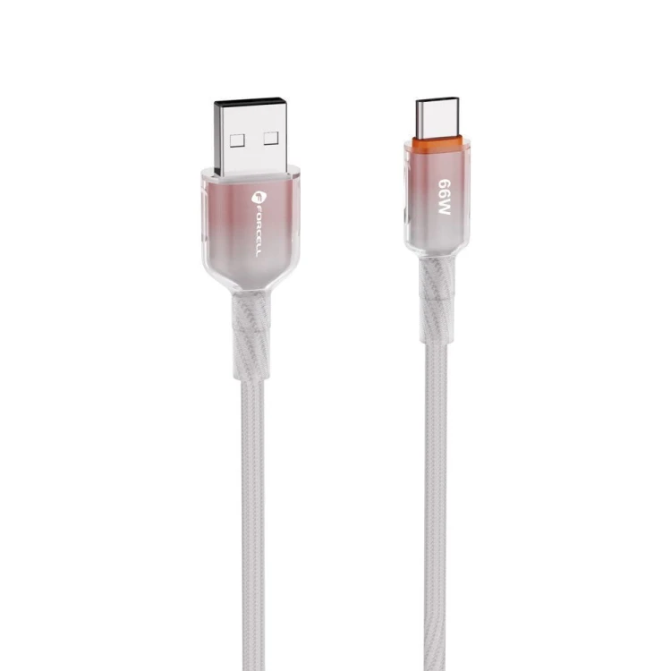 Pancerny kabel w oplocie nylonowym USB-A do USB-C Forcell F-Energy C352 66W 3A 1 m – Biały z gradientem