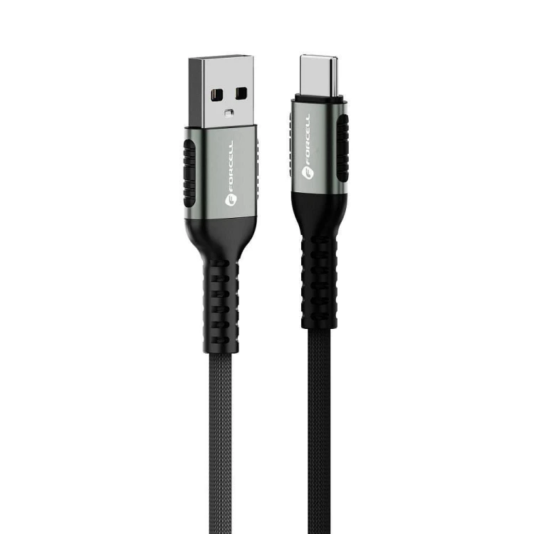 Ultrakrótki kabel w oplocie nylonowym USB-A do USB-C Forcell F-Energy C256 66W 3A 0,25 m – Czarny Cafule