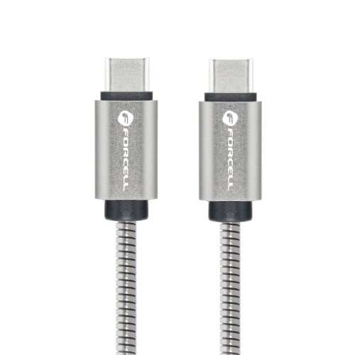 Pancerny kabel w oplocie ze stali nierdzewnej USB-C do USB-C Forcell F-Energy C237 60W 3A 2 m – Srebrny