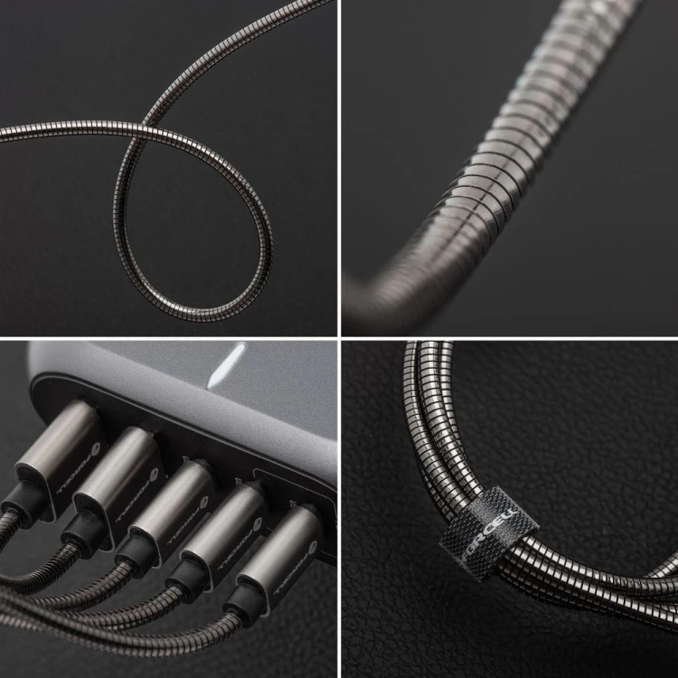Pancerny kabel w oplocie ze stali nierdzewnej USB-C do USB-C Forcell F-Energy C237 60W 3A 2 m – Srebrny