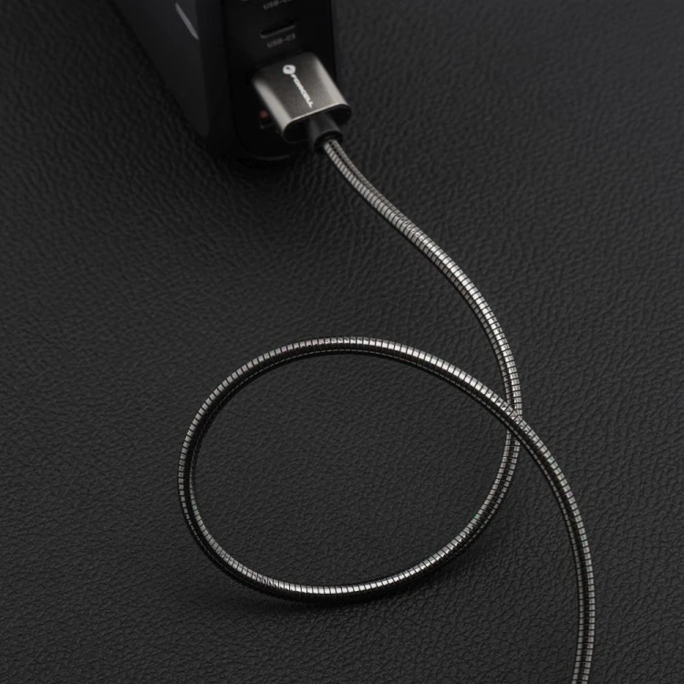 Pancerny kabel w oplocie ze stali nierdzewnej USB-C do USB-C Forcell F-Energy C237 60W 3A 2 m – Srebrny