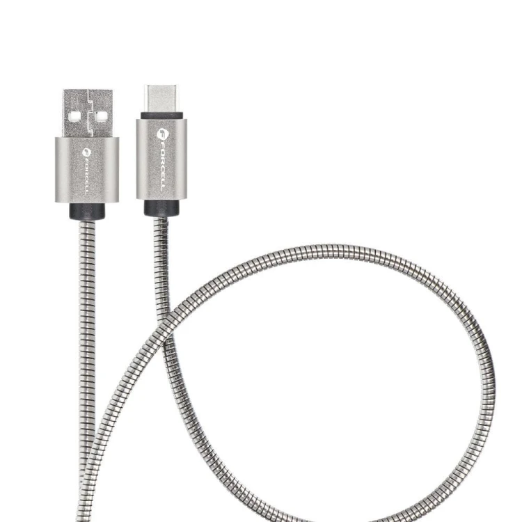 Wytrzymały kabel w oplocie nylonowym USB-A do USB-C Forcell F-Energy Cafule 66W 3A 1 m – Czarny
