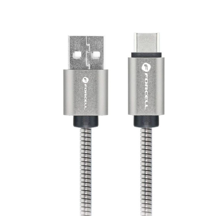 Wytrzymały kabel w oplocie nylonowym USB-A do USB-C Forcell F-Energy Cafule 66W 3A 1 m – Czarny