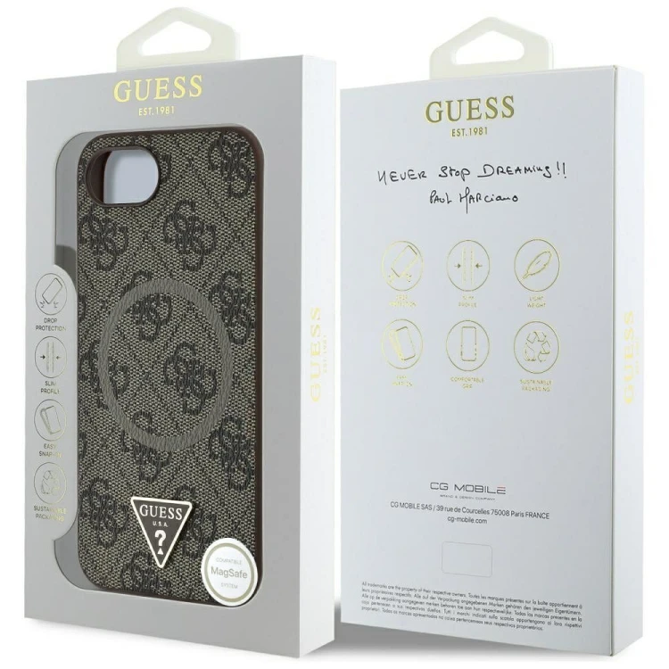 Etui Guess iPhone 16e / SE 4 2025 4G Ring Triangle Brązowe - Pokrowiec MagSafe