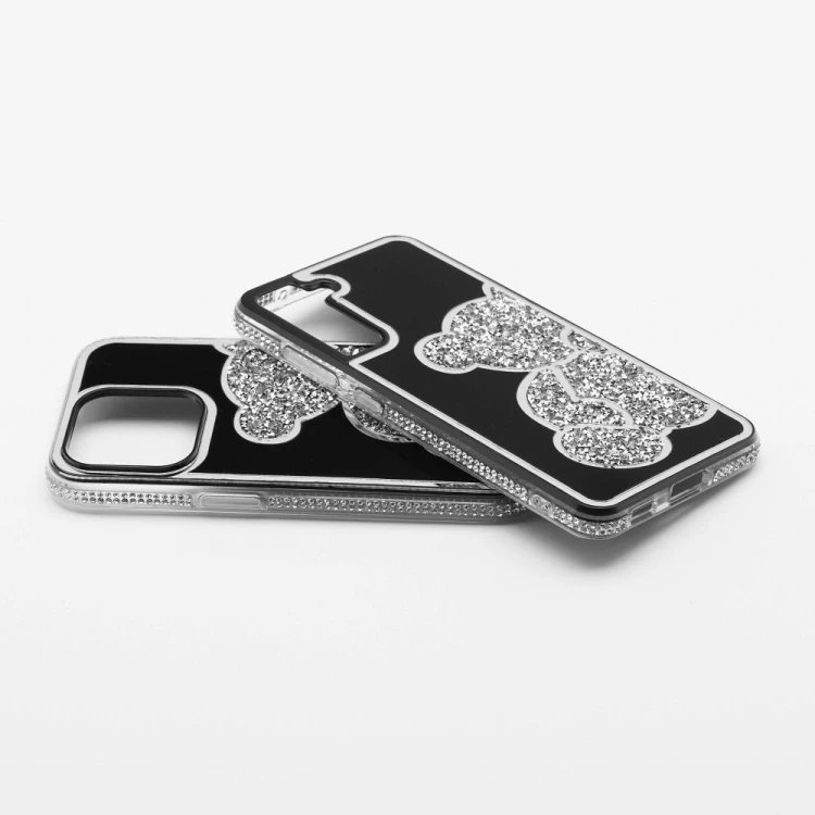 Brokatowe etui ochronne z motywem misia do iPhone 17 Pro Max / 18 Pro Max Teddy Bear – Srebrne