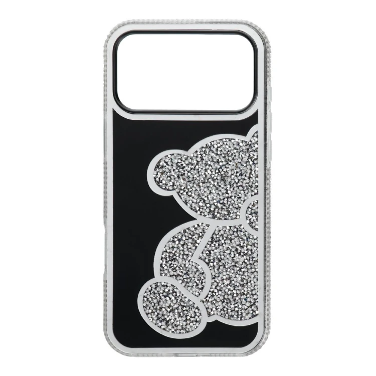 Brokatowe etui ochronne z motywem misia do iPhone 17 Pro Max / 18 Pro Max Teddy Bear – Srebrne