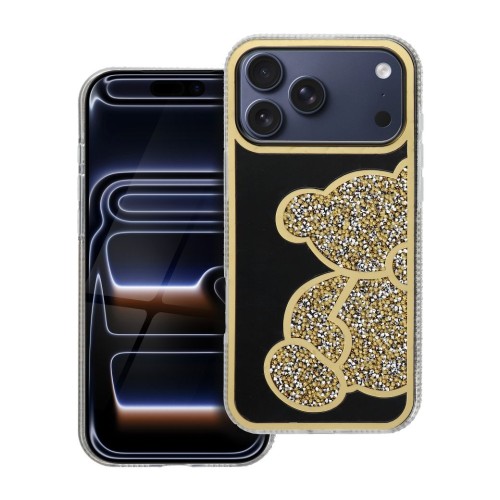 Brokatowe etui ochronne z motywem misia do iPhone 17 Pro Max / 18 Pro Max Teddy Bear – Złote