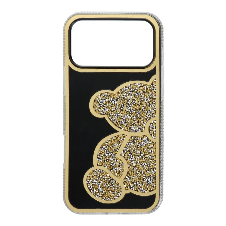 Brokatowe etui ochronne z motywem misia do iPhone 17 Pro Max / 18 Pro Max Teddy Bear – Złote