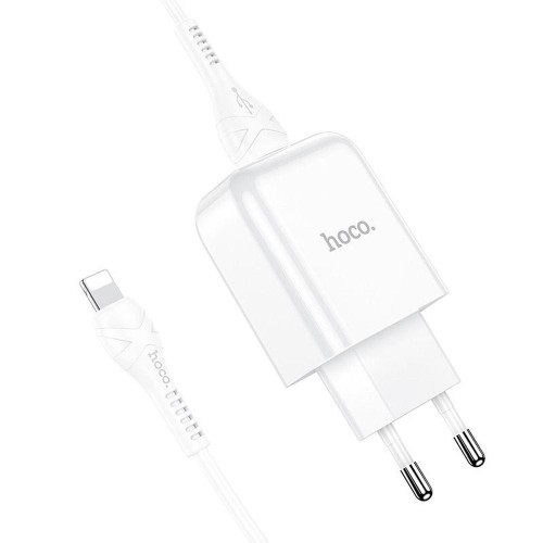 Zestaw ładowarka sieciowa Hoco N2 USB 2A (10W) + kabel Lightning 1m – biała