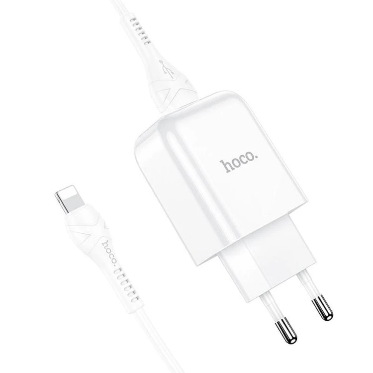 Zestaw ładowarka sieciowa Hoco N2 USB 2A (10W) + kabel Lightning 1m – biała