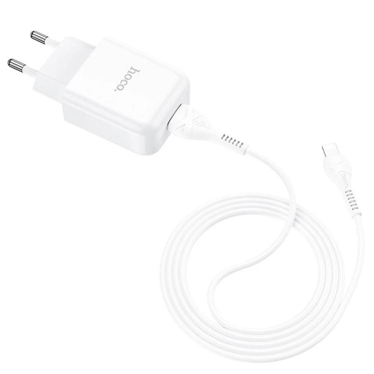 Zestaw ładowarka sieciowa Hoco N2 USB 2A (10W) + kabel Lightning 1m – biała