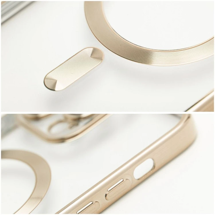 Transparentne etui z metalizowanymi akcentami do iPhone 17 Pro Max / 18 Pro Max Electro Mag Cover zgodne z MagSafe – Złote