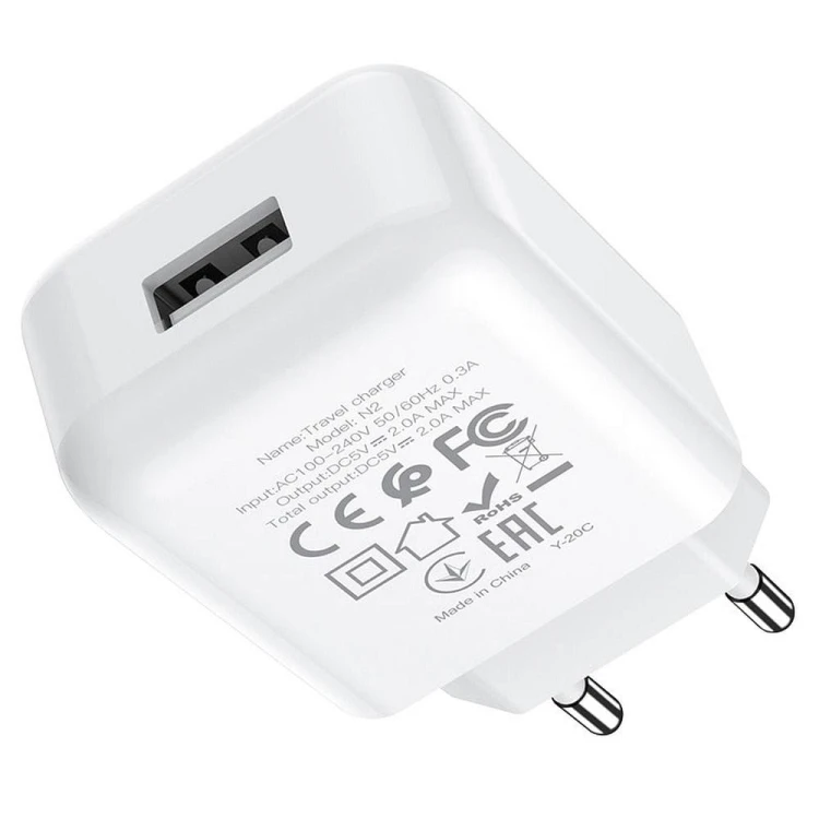 Zestaw ładowarka sieciowa Hoco N2 USB 2A (10W) + kabel Lightning 1m – biała