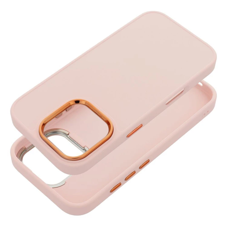 Matowe etui ochronne do iPhone 17 Pro / 18 Pro Frame z galwanizowaną ramką aparatu – Pudrowy Róż
