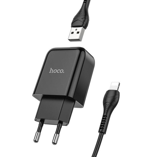 Zestaw ładowarka sieciowa Hoco N2 USB 2.1A (10.5W) + kabel Lightning 1m – czarna