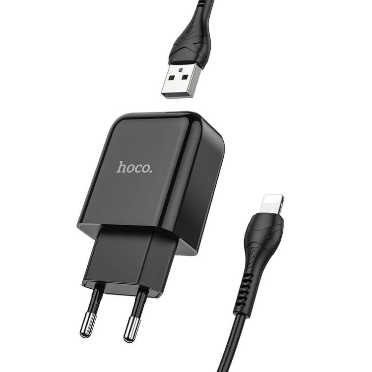 Zestaw ładowarka sieciowa Hoco N2 USB 2.1A (10.5W) + kabel Lightning 1m – czarna