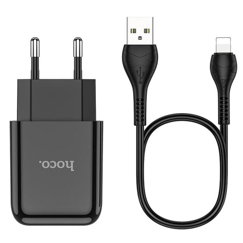 Zestaw ładowarka sieciowa Hoco N2 USB 2.1A (10.5W) + kabel Lightning 1m – czarna